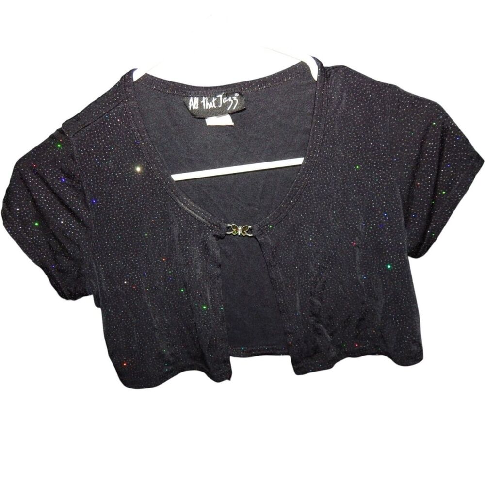 ALL THAT JAZZ girls medium 7/8 stretchy black rhinestone pullover t-shirt cover - Picture 1 of 6